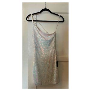 Lulu's White Iridescent One-Shoulder Sequin Mini Dress - NWT - Size Small